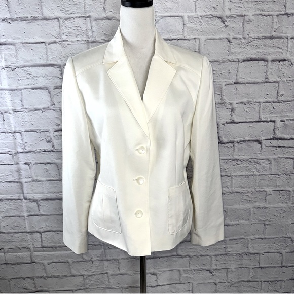 Pendleton Women’s Silk Cotton Blend Ivory Blazer Jacket Size 10 NWOT - Picture 1 of 11